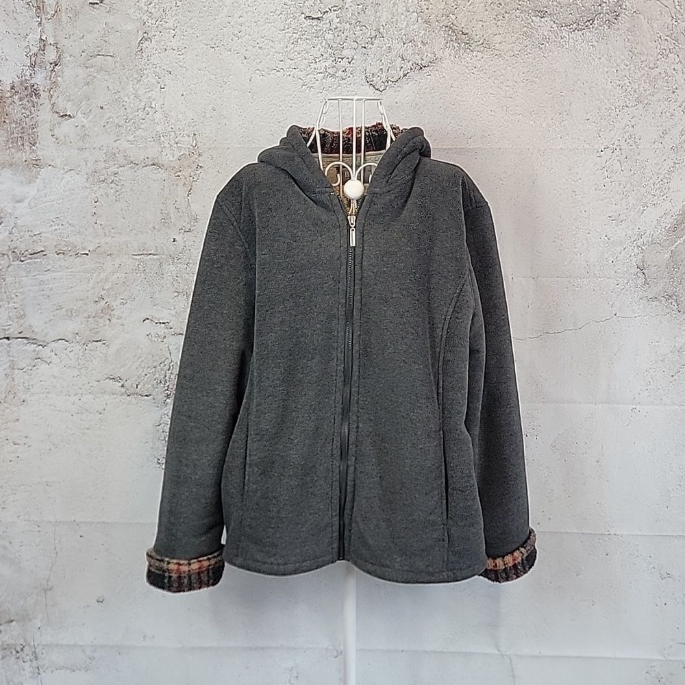 Bass G.H Bass & Co Fleece Hooded Jacket Sherpa Lined Womens Size L